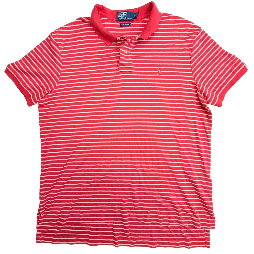 Polo Ralph Lauren Pima Interlock Polo Shirt Men's XL Red White Stripe Cotton